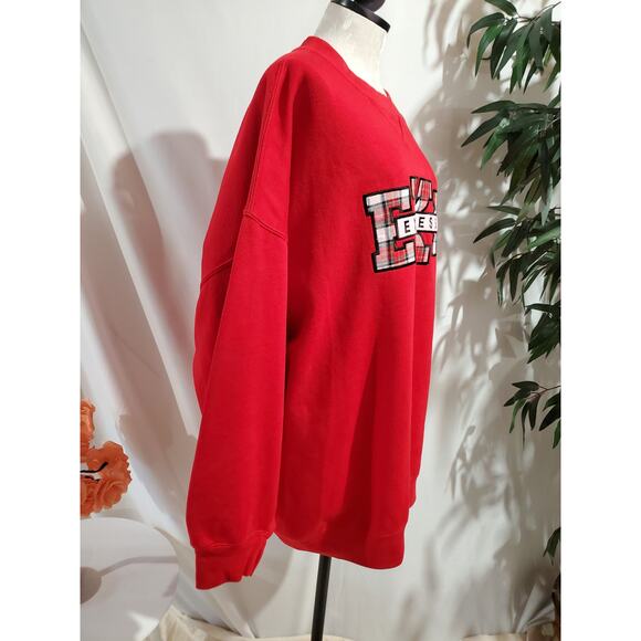Vintage Express EXP Sport Tartan Plaid Logo Sweatshirt Size L Red Oversized Y2K - Picture 4 of 12